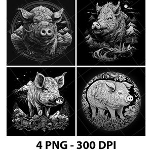 Year of the Pig Chinese Zodiac Hog Laser Engraving File Slate PNG Coaster Xtool Wood Black White Grayscale Cnc Glowforge LightBurn CO2 Diode