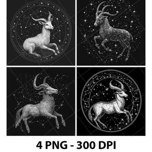 File per incisione laser della costellazione del segno zodiacale Capricorno, PNG, in ardesia, per sottobicchieri Xtool, in legno, nero e bianco, CNC Glowforge LightBurn, modello in scala di grigi.