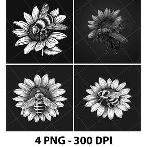 Queen Bee Sun Flower Nectar  Laser PNG File Slate Engraving Coaster Etch Xtool Wood burn Black White Cnc,Glowforge,LightBurn,CO2 Diode 3D