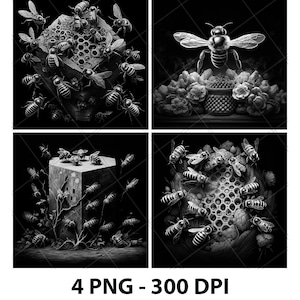 Bijenkoningin Bijen Horzels Wespen Lasergravure Bestand Leisteen PNG Onderzetter Xtool Hout Zwart Wit Grijstinten Cnc Glowforge LightBurn CO2-diode