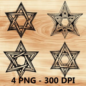 Estrella de David Israel 6 lados Archivo láser Grabado en madera PNG Tabla de cortar para cocina Patrón de tablón Posavasos Xtool Glowforge LightBurn CO2 2D