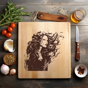 Archivo PNG láser de Lady Fairy para grabar en bandeja de madera, tabla de embutidos, posavasos, grabado Xtool, CNC en blanco y negro, Glowforge, LightBurn, diodo de CO2 2D