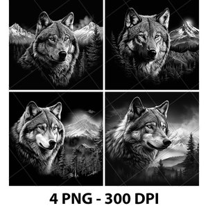 Wolf Fuchs Wilder Hund Hunde Bäume Berge Laser Gravur Datei Schiefer PNG Untersetzer Xtool Holz Schwarz Weiß Graustufen Cnc Glowforge LightBurn CO2