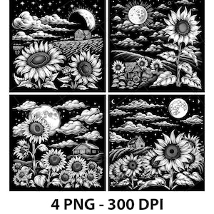 Sunflowers Flower Garden Farm Laser Engraving File Slate PNG Coaster Xtool Wood Black White Grayscale Cnc Glowforge LightBurn CO2 Diode 3D