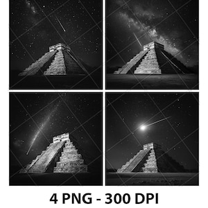 Chichen Itza Chicago Pirâmide Maia Arquivo de Gravação a Laser Ardósia PNG Coaster Xtool Madeira Preto Branco Cnc Glowforge LightBurn Tons de Cinza Diodo CO2