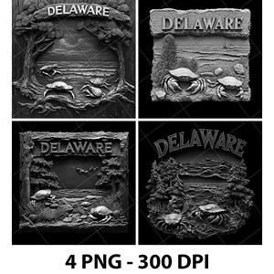 Delaware US State Horseshoe Crabs Pines Laser Engraving File Slate PNG Coaster Xtool Wood Black White Grayscale Cnc Glowforge LightBurn CO2