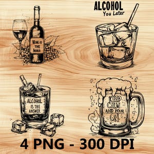 Citas sobre alcohol y licor Copa de vino Archivo láser Grabado en madera PNG Tabla de cortar para cocina Patrón de tablón Posavasos Xtool Glowforge LightBurn CO2 2D