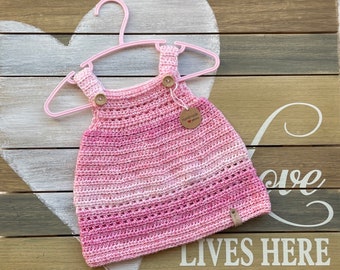 Crochet baby girl dress in pink