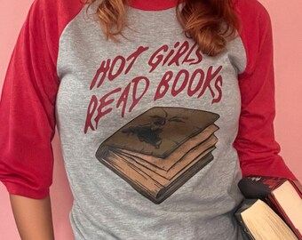 Evil Dead Raglan Shirt: Hot Girls Read Books Top, Necronomicon Horror Fan Baseball Tee