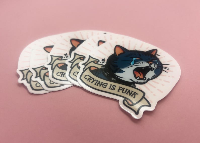 Emo punk cat sticker for laptop or water bottle