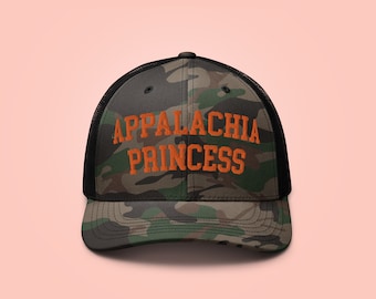 Appalachia Princess Embroidered Camo Trucker Hat - Chappell Fan Snapback Cap - Women's Hunting Gear