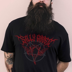 Silly Goose Death Metal Shirt - Alt Black Cotton Meme Tee, Funny Gothic Punk Gift image 1