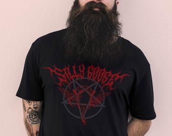Silly Goose Death Metal Shirt - Alt Black Cotton Meme Tee, Funny Gothic Punk Gift