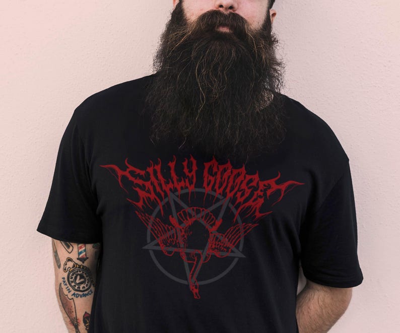 Silly Goose Death Metal Shirt - Alt Black Cotton Meme Tee, Funny Gothic Punk Gift image 1