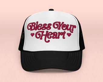 BLESS YOUR HEART Black Trucker Hat with White Text Bless Your Heart Foam Trucker Cap, Cute Trucker Hat, Cowgirl  main image 2