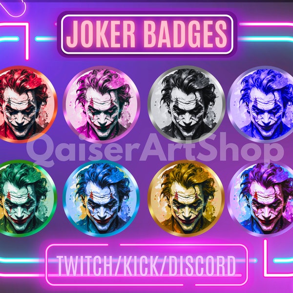 6 Joker Twitch Sub Badges | Bit Badges | Stream Graphics.