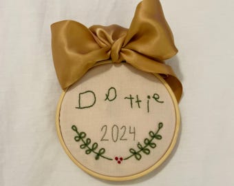 Hand Embroidered Name Christmas Ornament