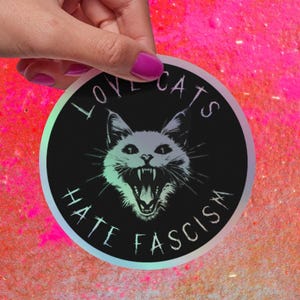 Antifascisme-sticker – Liefdeskatten haten fascisme – Kiss-Cut vinylsticker – Uitspraken met een linkse houding