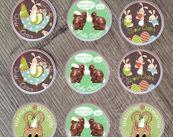 18 pegatinas de Pascua con motivos de velas de té, ignífugas, para velas de la suerte DIY, mensajes, velas de Pascua, huevos de la suerte, conejitos de Pascua, galletas de la fortuna, conejos y huevos de Pascua.