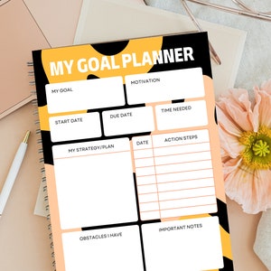 White Orange Bold Abstract Goal Planner | Self Care Planner | Weekly Planner | Productivity Journal | Personal Organizer | Time Management