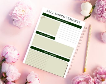 Self Improvements Sheet | Planner for Personal Growth | Inspirational Organizer | Self-Improvement Journal | Self Care Planner | Mindfulness