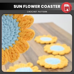 Cute Crochet Sunflower coaster pattern, Sunflower pattern, English PDF pattern, Digital Download Pdf, Cute Sunflower Coaster Crochet Pattern
