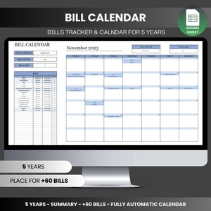 Editable Monthly Bill Payment Tracker, Printable Bill Payment Checklist, Bill Planner, Monthly Bill Log, 5 Year Calendar