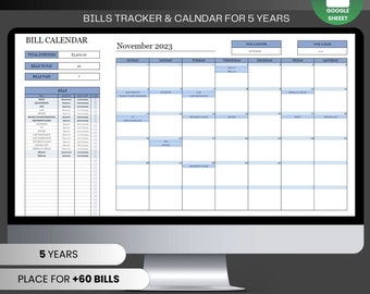 Editable Monthly Bill Payment Tracker, Printable Bill Payment Checklist, Bill Planner, Monthly Bill Log, 5 Year Calendar