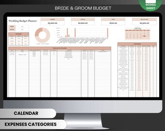 Foglio di calcolo per matrimoni Pianificatore di nozze digitale Pianificazione del budget del matrimonio Lista di controllo del matrimonio Elenco degli invitati al matrimonio Modello Fogli Google