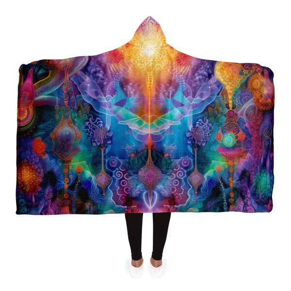 Mandala Shamanic Hooded Blanket - Fractal pattern cloak for festivals and rave's - Psychedelic cape