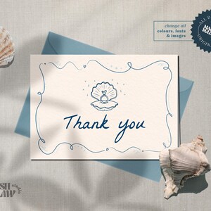 THANK YOU CARD template // Beachy // Hand-drawn illustrations // Editable // Destination Wedding // Colourful Ocean Theme // Bahamas // 003