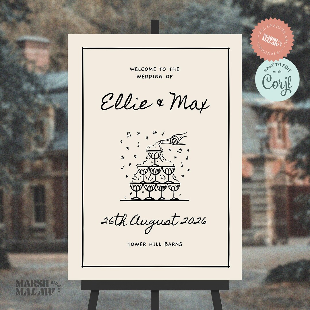 Editable Wedding Welcome Sign – Printable Minimal Elegant Whimsical ...