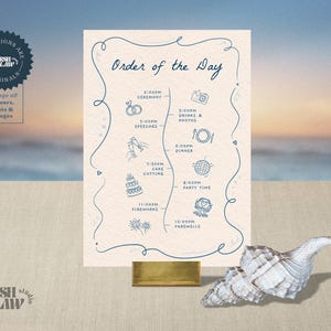 ORDINE DEGLI EVENTI Scheda // Illustrazioni disegnate a mano // Completamente modificabile // Matrimonio in spiaggia // Tema oceano colorato // Bahamas // 003
