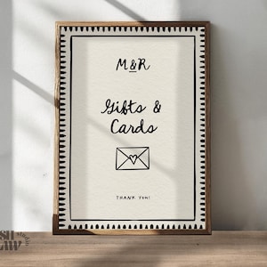 GIFT TABLE SIGN template // Funky dotted border // Hand drawn illustrations // Fully editable // 002