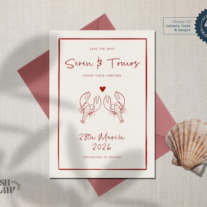 SAVE THE DATE Schablone // Hummer // handgezeichnet & handgeschrieben // flippige Hochzeitseinladung // skurrile Illustration // 005