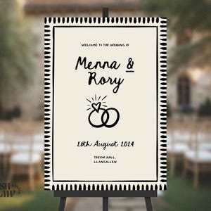 WEDDING WELCOME SIGN template // Funky dotted border // Hand drawn illustrations // Fully editable // 002