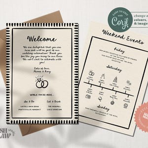 WEDDING WELCOME LETTER template // Funky dotted border // Hand drawn illustrations // Fully editable // 002