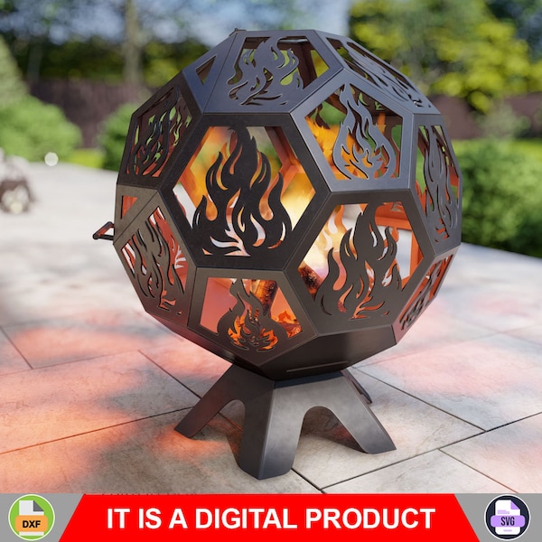 Fireball with lid. Digital product, files DXF, SVG for CNC, Plasma, Laser. Backyard Firepit, Garden Fireplace, Outdoor Fire Pit. Diy Firepit