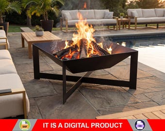 Brasero cuadrado de 23.6'' de alto. Producto digital, archivos DXF y SVG para CNC, plasma y láser. Chimenea de jardín, arte metálico para brasero, decoración metálica.