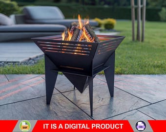 Fogata cuadrada Spectrum. Producto digital, archivos DXF y SVG para CNC, plasma y láser. Chimenea de jardín, fogata exterior y fogata de patio. Hazlo tú mismo.