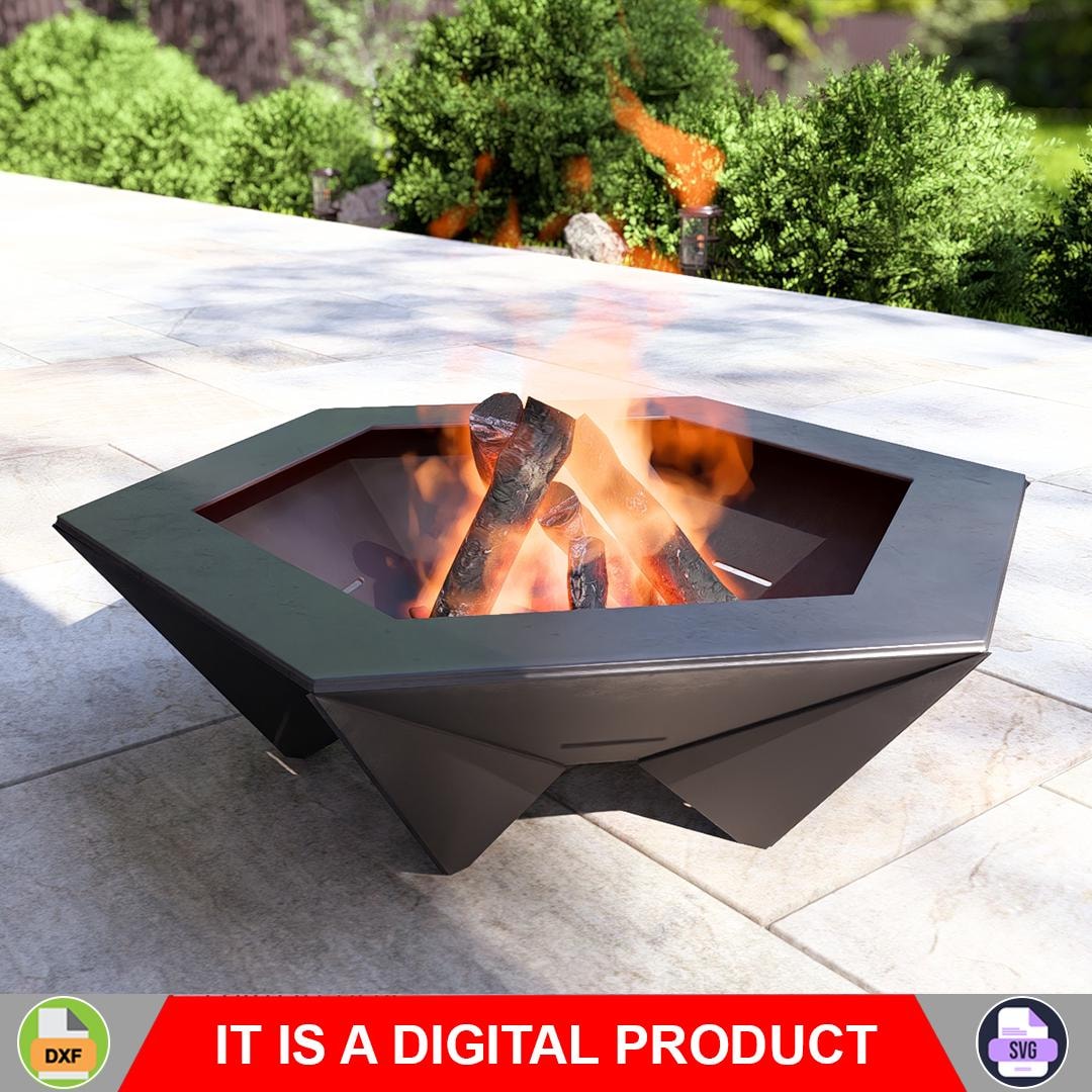 Triangular Fire Place Hexagon Fire Pit With Triangular Legs V1. Digital Product, Files DXF ...