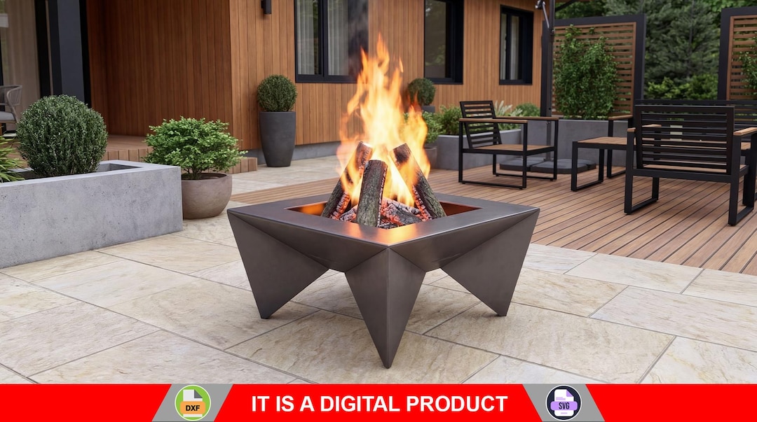 Triangular Fire Place Square Fire Pit With Triangular Legs V1. Digital Product, Files DXF ...