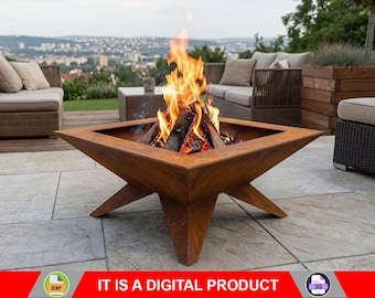 Stylish Square Fire Pit with Legs V2. Digital product, files DXF, SVG for CNC, Plasma, Laser. Garden Fireplace, Backyard Firepit. Diy.