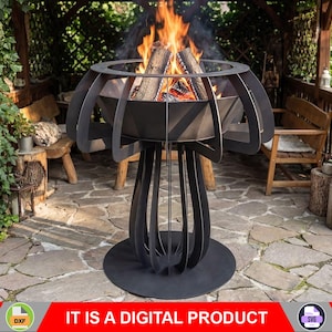 Brasero de 48" con forma de hongo. Producto digital, archivos DXF y SVG para CNC, plasma y láser. Brasero para jardín o patio. Brasero para armar uno mismo.