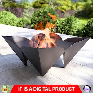 Square Flower Fire Pit. Digital product, files DXF, SVG for CNC, Plasma, Laser. Garden Fireplace, Outdoor Fire Pit, Backyard Firepit. Diy.