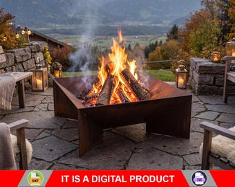 Lámpara cuadrada para fogata, producto digital, archivos DXF y SVG para CNC, plasma y láser. Chimenea de jardín, arte metálico para fogatas, decoración metálica.