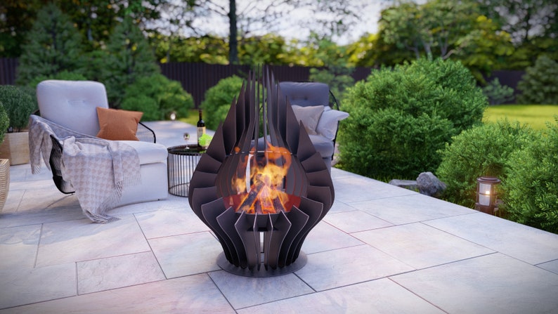 Picture - 6. Drop, welded fire pit for camping or backyard. The DXF and SVG files is ready for CNC, Plasma, Laser, Waterjet cutting. Garden Fire pit, Outdoor Fire Pit. Metal Art Decoration. DIY Metalworking Fire Pit Project Plans.