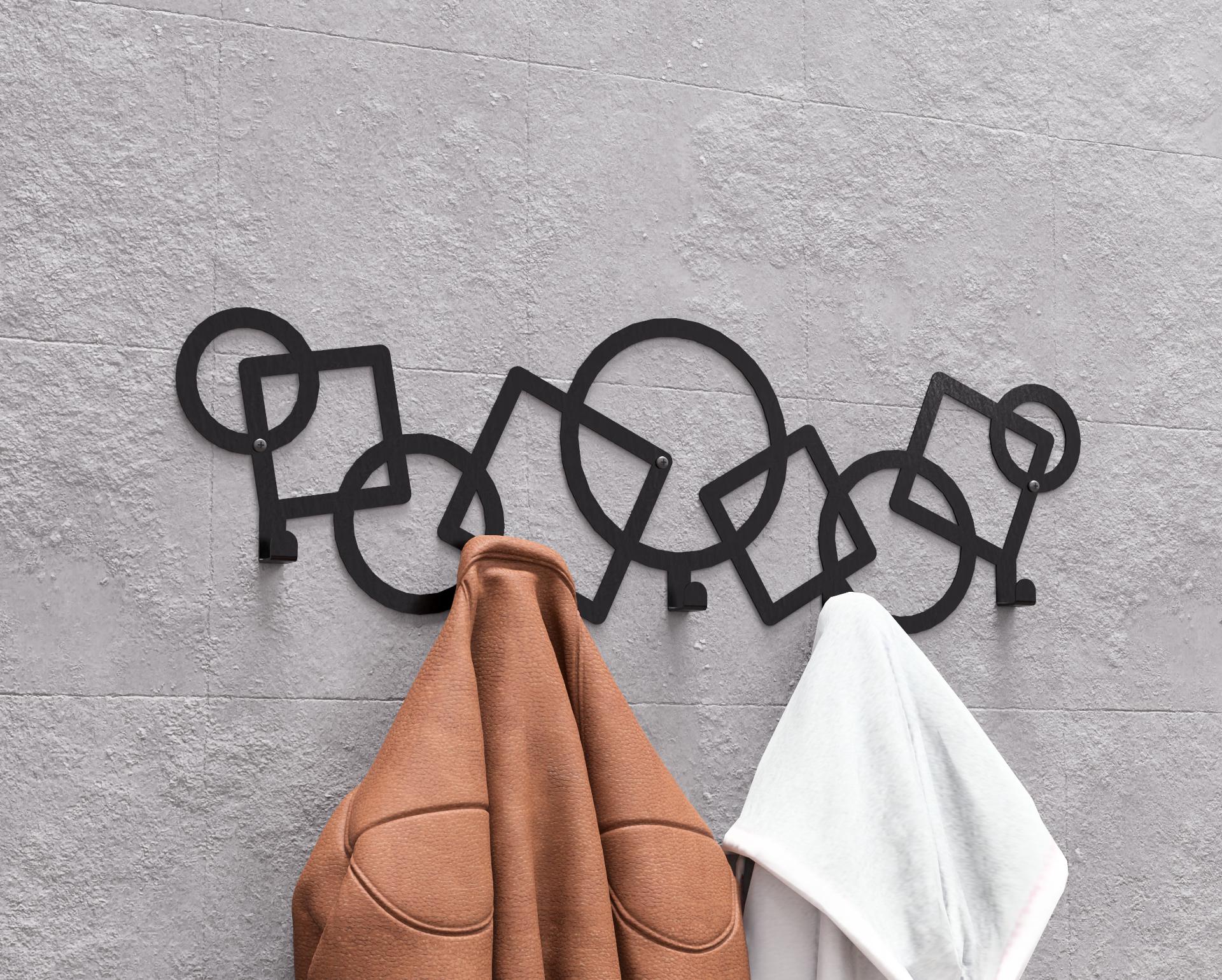 Abstract Circles and Squares Pattern Wall-mounted Coat Rack