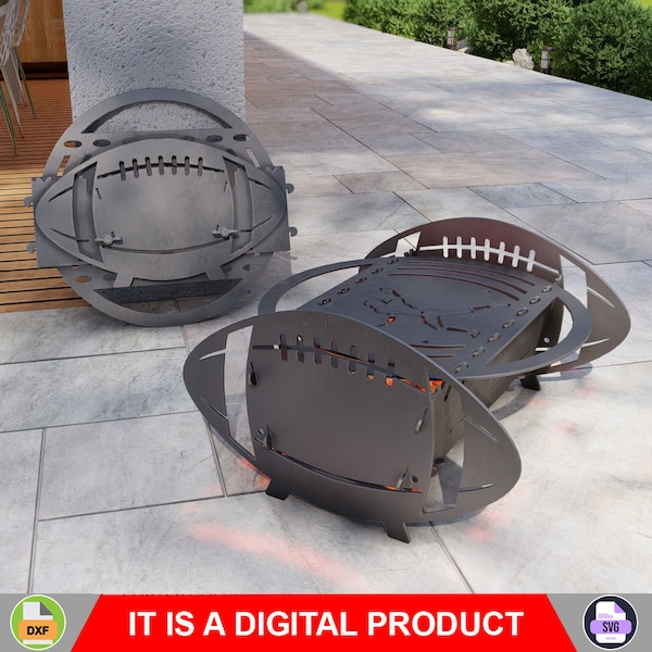 American football Fire Pit with Grill. Digital product, files DXF, SVG for CNC, Plasma, Laser. Collapsible bbq for Camping. Diy Firepit