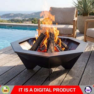 Brasero hexagonal con patas planas. Archivos digitales DXF y SVG para CNC, plasma y láser. Chimenea de jardín, brasero exterior y brasero de patio.